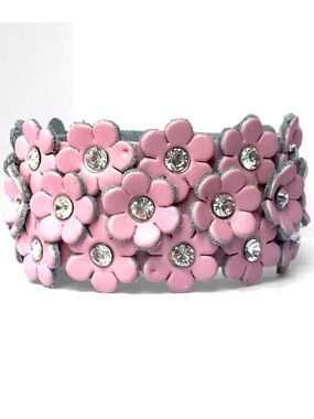 NWT ValMarie Handmade Leather Blush Pink Floral Rhinestone Bracelet